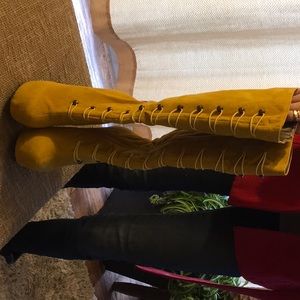Knee High Yellow/Gold Combat Style Platform Boots